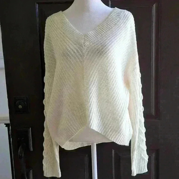 Almost Famous Juniors' Lace-Up Sweater White Size Extra Large - Picture 2 of 8